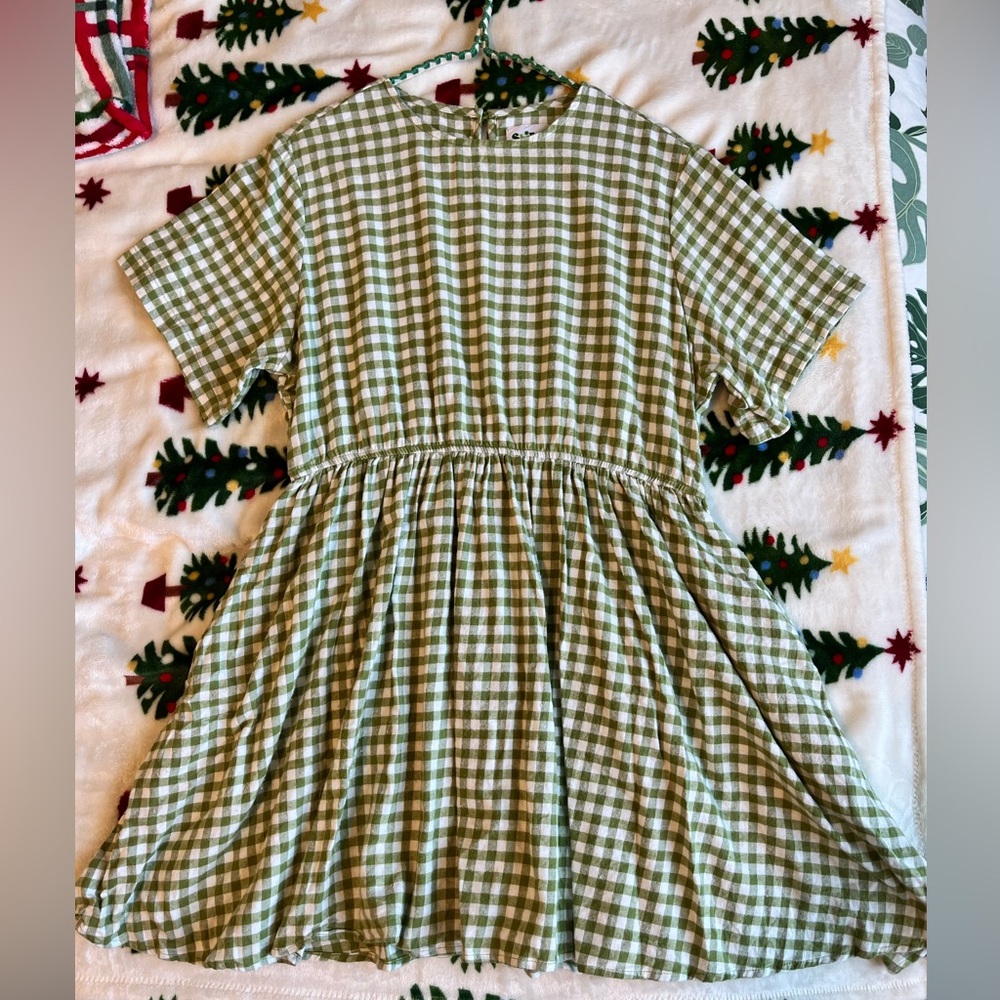 Shiny By Nature Cotton Green Gingham Dress
